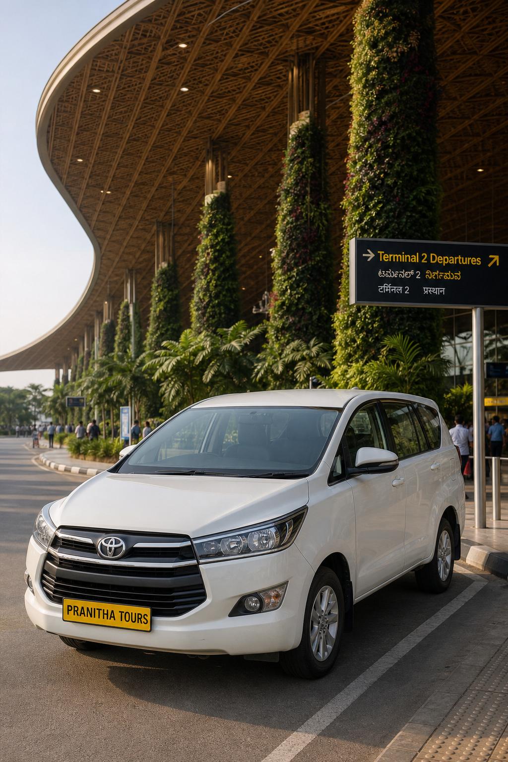 Pranitha Tours cab outside Kempegowda International Airport